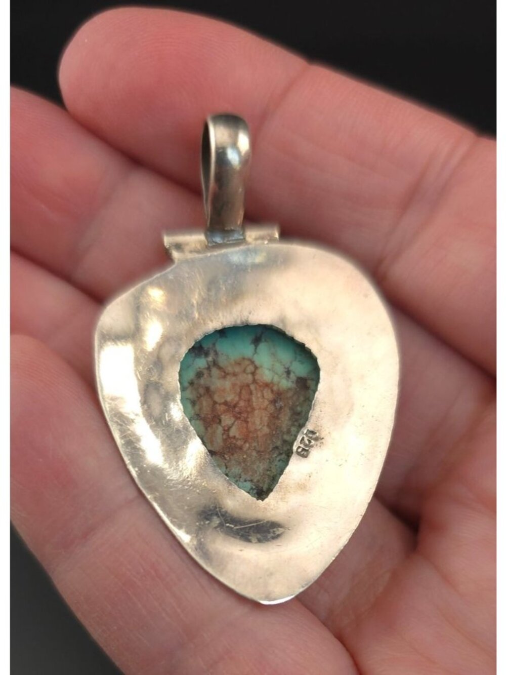 Vintage Natural Turquoise Pendant Sterling Silver 925 Boho Teardrop Handcrafted - Picture 7 of 11